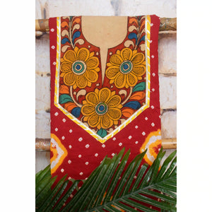Pen Kalamkari Kurti Fabric - SSEthnics
