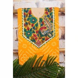 Pen Kalamkari Kurti Fabric - SSEthnics