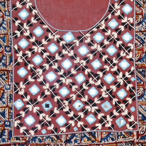 Multicolour with Dusty Rose Kalamkari Cotton Hand Embroidered Kurti Fabric – Leaf Lattice – embroidery close-up