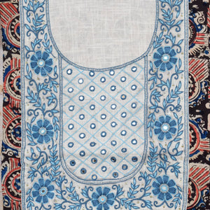 Multicolour with Blue Kalamkari Cotton Hand Embroidered Kurti Fabric – Floral Lattice – embroidery close-up