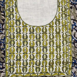 Black and Cream with Olive Green Kalamkari Cotton Hand Embroidered Kurti Fabric – Paisley – embroidery close-up
