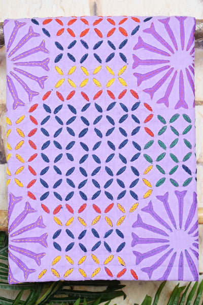 Lavender Applique Cotton Kurti with Sozni Embroidery