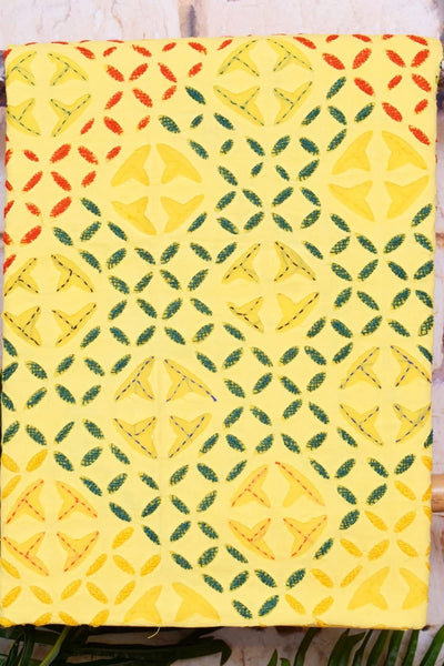 Yellow Applique Cotton Kurti with Sozni Embroidery