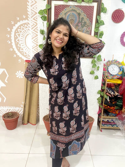 Black Ajrakh Designer Block Print Kurti