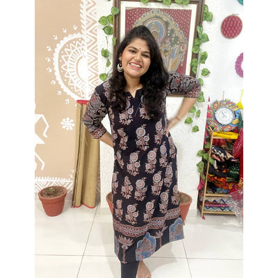 Black Ajrakh Designer Block Print Kurti