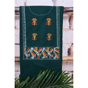 Green Kantha Hand Embroidered Kurti Fabric
