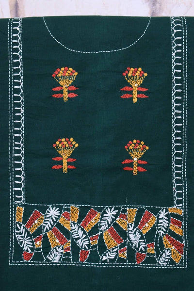 Green Kantha Hand Embroidered Kurti Fabric