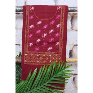 Maroon Kantha Hand Embroidered Kurti Fabric