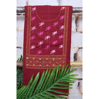 Maroon Kantha Hand Embroidered Kurti Fabric