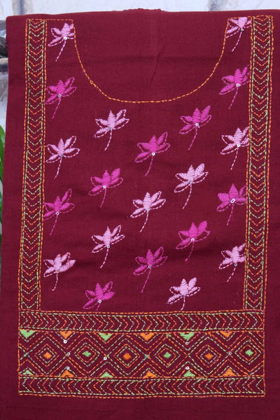 Maroon Kantha Hand Embroidered Kurti Fabric