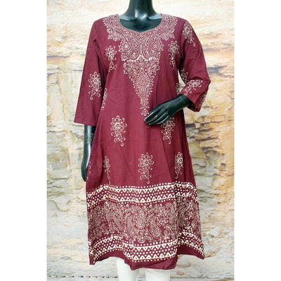 Burgundy Batik Designer Cotton A-line Kurti