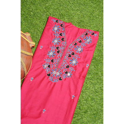 Pink Hand Embroidered Cotton Silk Kurti Fabric