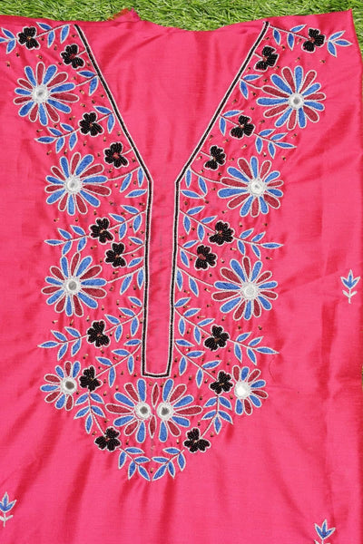 Pink Hand Embroidered Cotton Silk Kurti Fabric