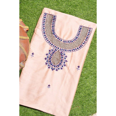 Peach Hand Embroidered Cotton Silk Kurti Fabric