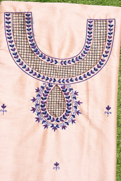 Peach Hand Embroidered Cotton Silk Kurti Fabric
