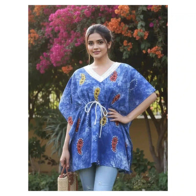 Blue Batik Block Print Designer Short Kaftan