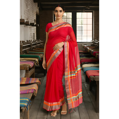Red Handloom Maheshwari Silk Saree