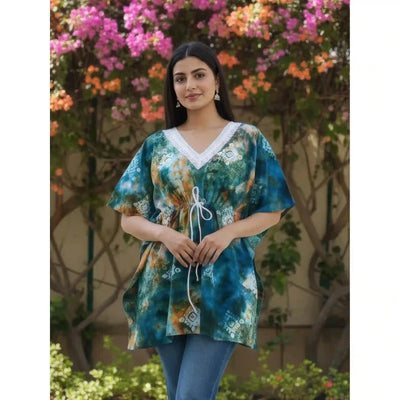 Sea Green Batik Block Print Designer Short Kaftan