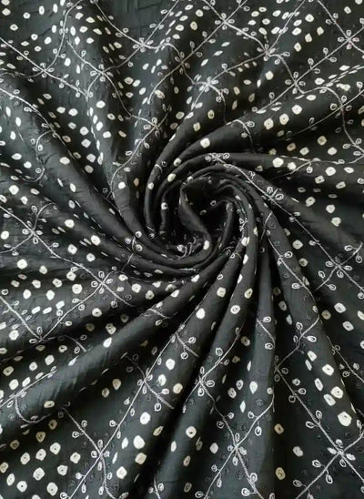 Grey Bandhani Cotton Designer Suit With Embroidery