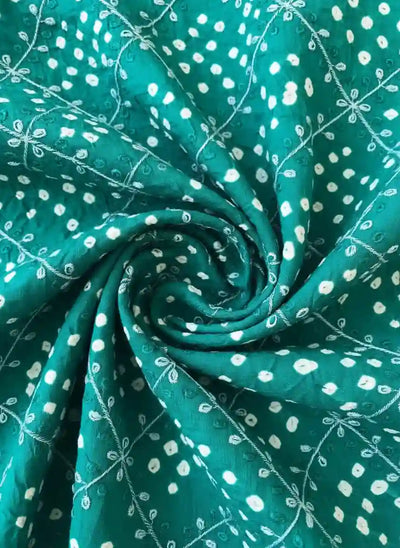 Sea Green Bandhani Cotton Designer Suit With Embroidery