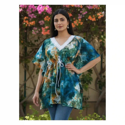Sea Green Batik Block Print Designer Short Kaftan