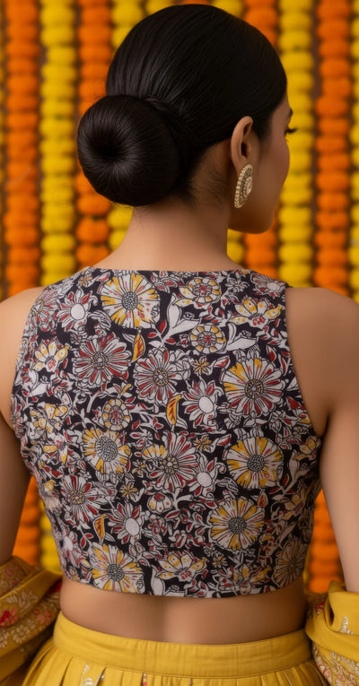 Black Kalamkari Inspired Screen Print Blouse