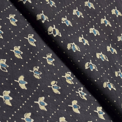 Black Ajrakh Special Triple Block Cotton Fabric (Cut Piece 1.2 Meter)