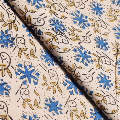 Cream Ajrakh Special Triple Block Cotton Fabric (Cut Piece 2 Meter)