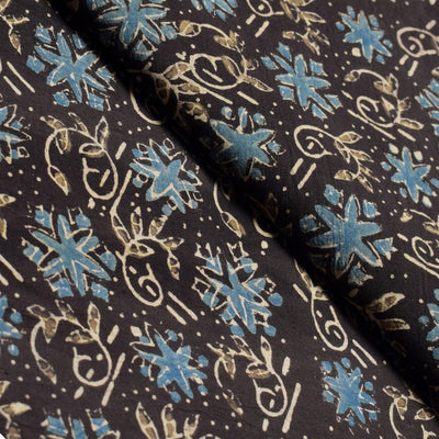 Black Ajrakh Special Triple Block Cotton Fabric