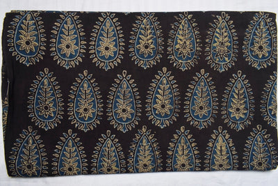 Black Ajrakh Special Triple Block Cotton Fabric