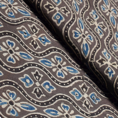 Grey Ajrakh Special Triple Block Cotton Fabric