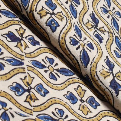 Cream Ajrakh Special Triple Block Cotton Fabric