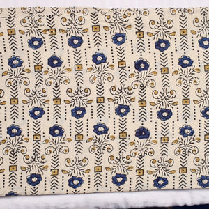 Cream Ajrakh Special Triple Block Cotton Fabric (Cut Piece 75CM)