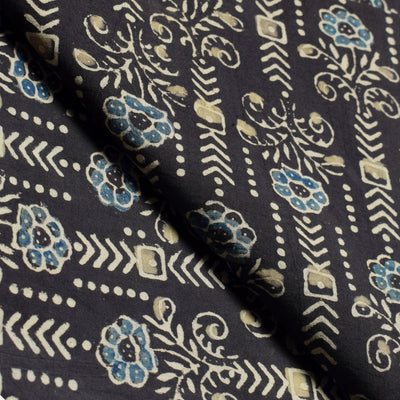 Black Ajrakh Special Triple Block Cotton Fabric (Cut Piece 1.85 Meter)