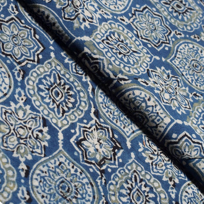 Blue Ajrakh Special Triple Block Cotton Fabric