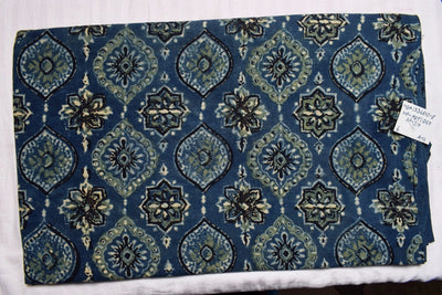 Blue Ajrakh Special Triple Block Cotton Fabric (Cut Piece 1.4 Meter)