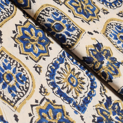 Cream Ajrakh Special Triple Block Cotton Fabric