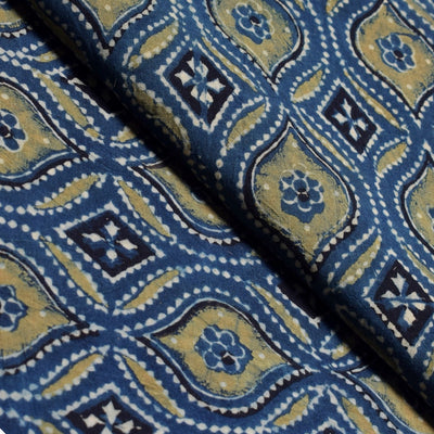 Blue Ajrakh Special Triple Block Cotton Fabric