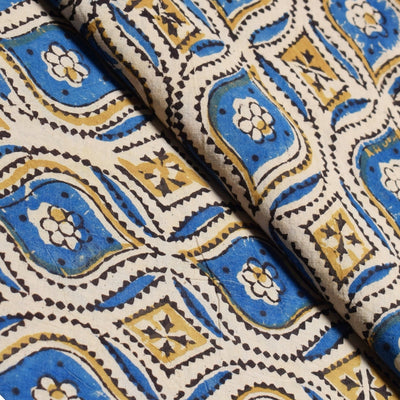 Cream Ajrakh Special Triple Block Cotton Fabric