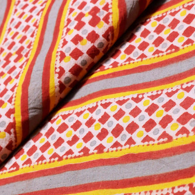 Kalamkari screen print cotton fabric with quirky Andhra-inspired motifs