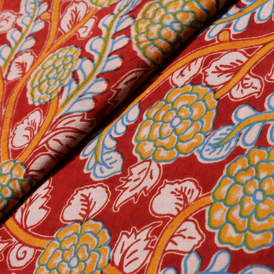 Kalamkari screen print cotton fabric with quirky Andhra-inspired motifs