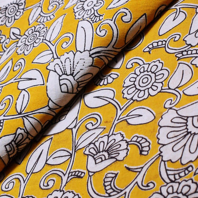 Kalamkari screen print cotton fabric with quirky Andhra-inspired motifs