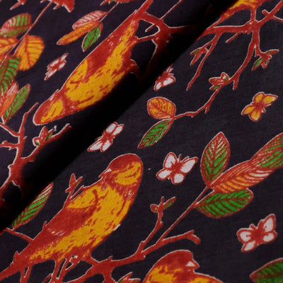 Kalamkari screen print cotton fabric with quirky Andhra-inspired motifs