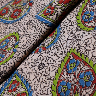Kalamkari screen print cotton fabric with quirky Andhra-inspired motifs