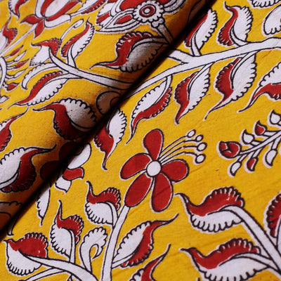 Kalamkari screen print cotton fabric with quirky Andhra-inspired motifs