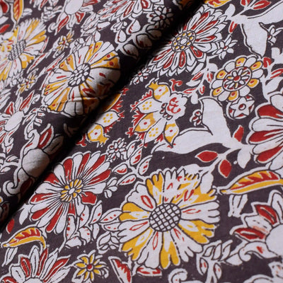 Kalamkari screen print cotton fabric with quirky Andhra-inspired motifs