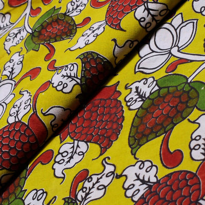 Kalamkari screen print cotton fabric with quirky Andhra-inspired motifs