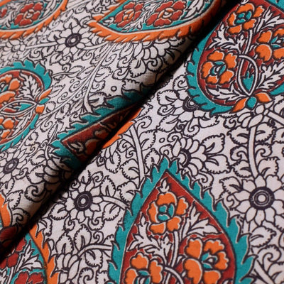 Kalamkari screen print cotton fabric with quirky Andhra-inspired motifs