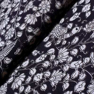 Kalamkari screen print cotton fabric with quirky Andhra-inspired motifs
