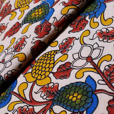 Kalamkari screen print cotton fabric with quirky Andhra-inspired motifs